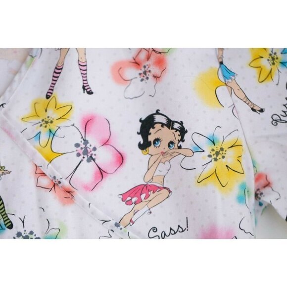 Betty Boop " Pure Sass" Cartoon Colourful Scrub Top w Pockets cotton XS - Picture 5 of 8